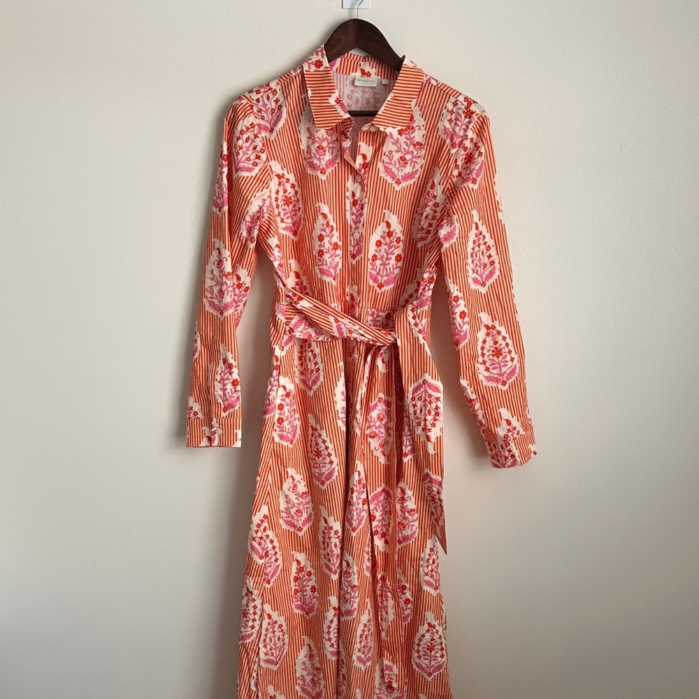 Spartina 449 Orange/Coral and Pink Floral Long Marianne Shirt Dress - Picture 2 of 12